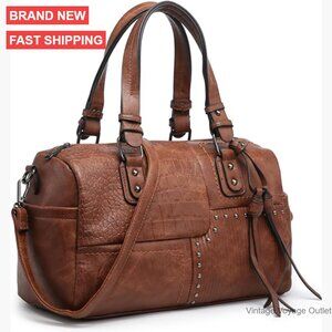 Large Vegan Leather Satchel Hobo Tote with Detachable Shoulder Strap